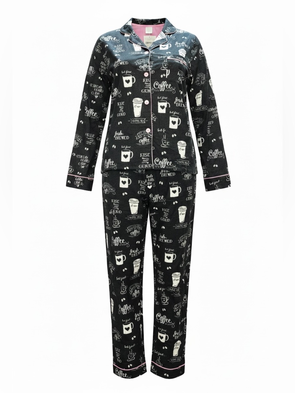 P.J. Salvage SZ XL "Rise & Grind" Coffee Print Pajama Set 100% COTTON Flannel